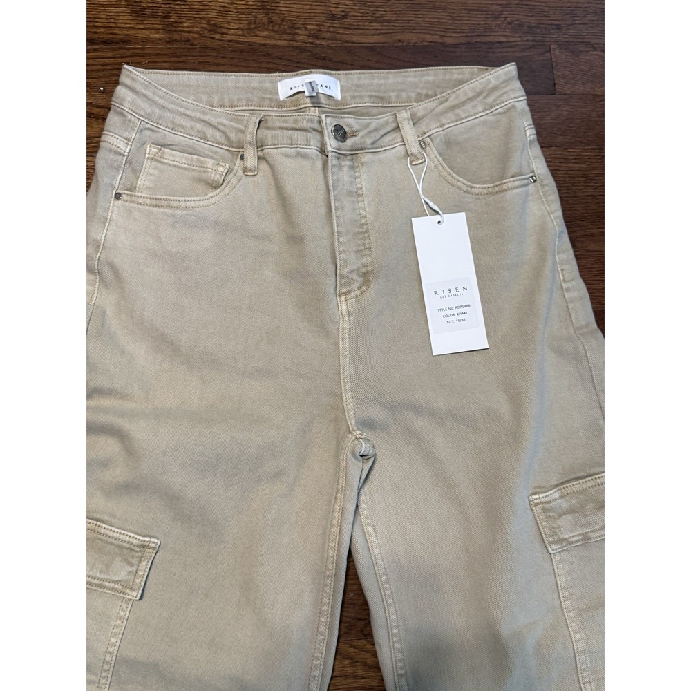 Risen Jeans High Waisted Wide Leg Cargo Pocket Jeans in Khaki Size 15 NEW - Picture 2 of 8